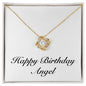 Happy Birthday Angel - 18K Yellow Gold Finish Love Knot Necklace
