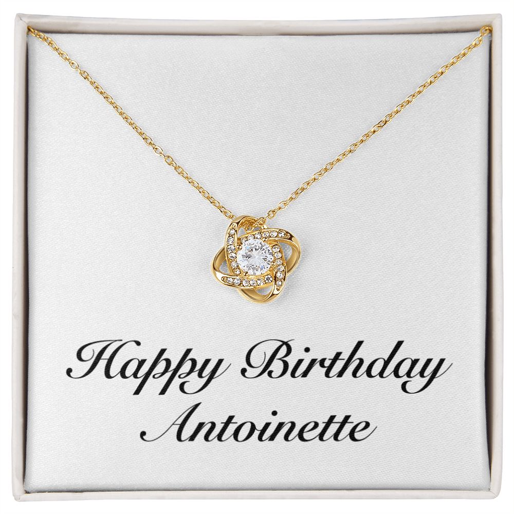 Happy Birthday Antoinette - 18K Yellow Gold Finish Love Knot Necklace