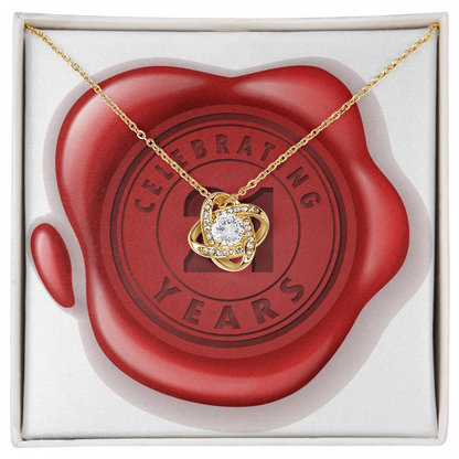 Celebrating 21 Years Anniversary - 18K Yellow Gold Finish Love Knot Necklace
