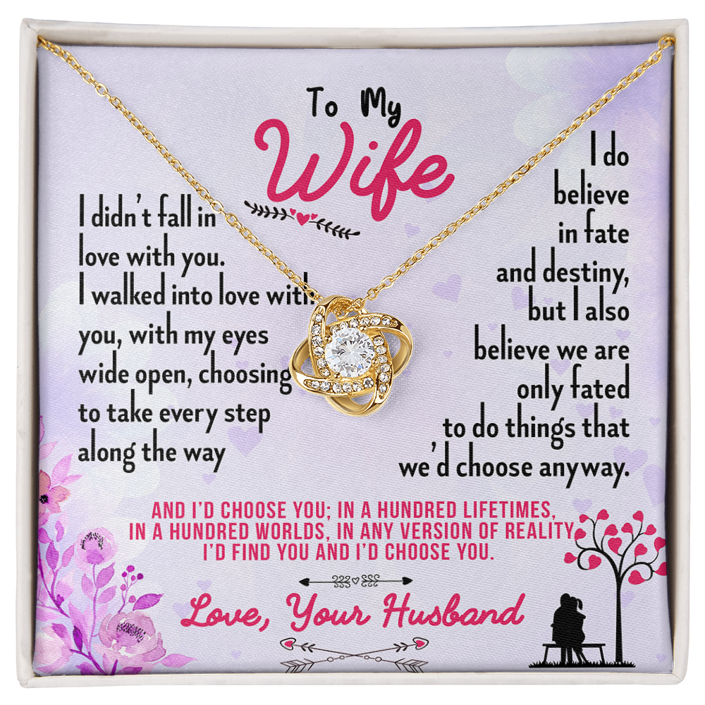 016 To My Wife - 18K Yellow Gold Finish Love Knot Necklace