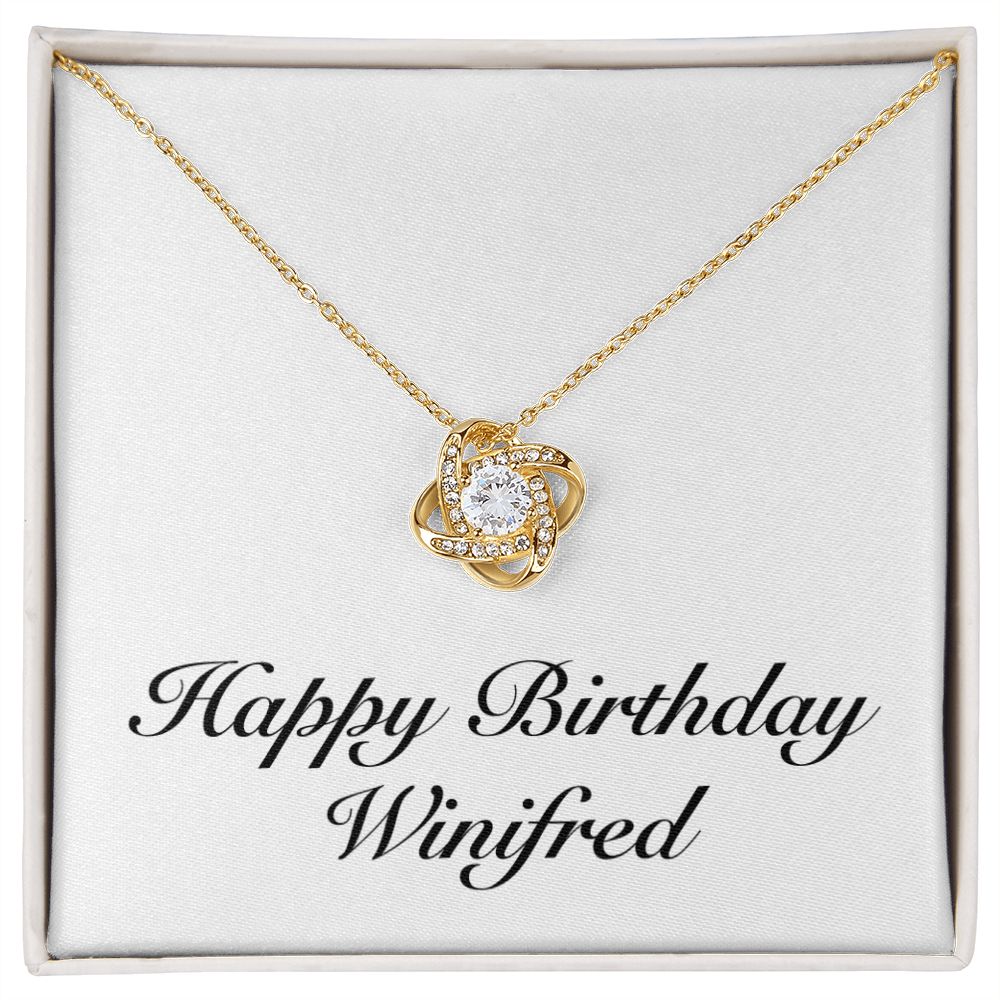 Happy Birthday Winifred - 18K Yellow Gold Finish Love Knot Necklace