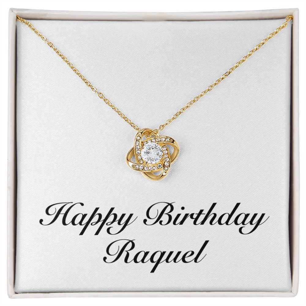 Happy Birthday Raquel - 18K Yellow Gold Finish Love Knot Necklace