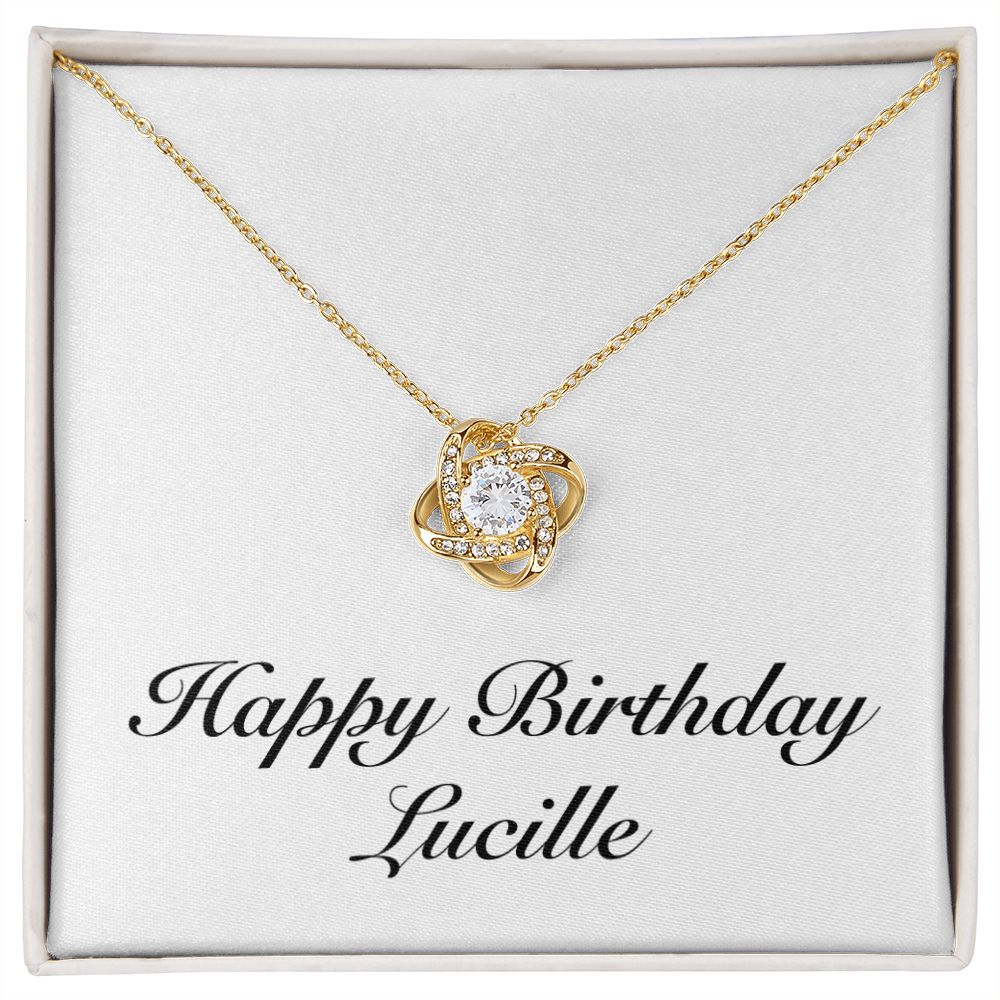 Happy Birthday Lucille - 18K Yellow Gold Finish Love Knot Necklace