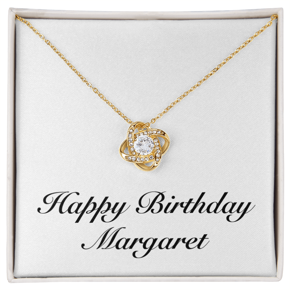 Happy Birthday Margaret - 18K Yellow Gold Finish Love Knot Necklace