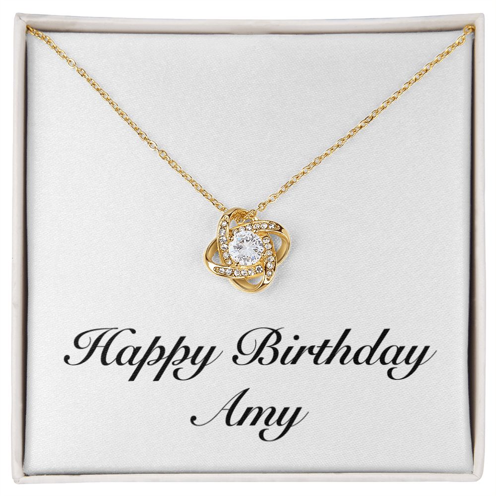 Happy Birthday Amy - 18K Yellow Gold Finish Love Knot Necklace