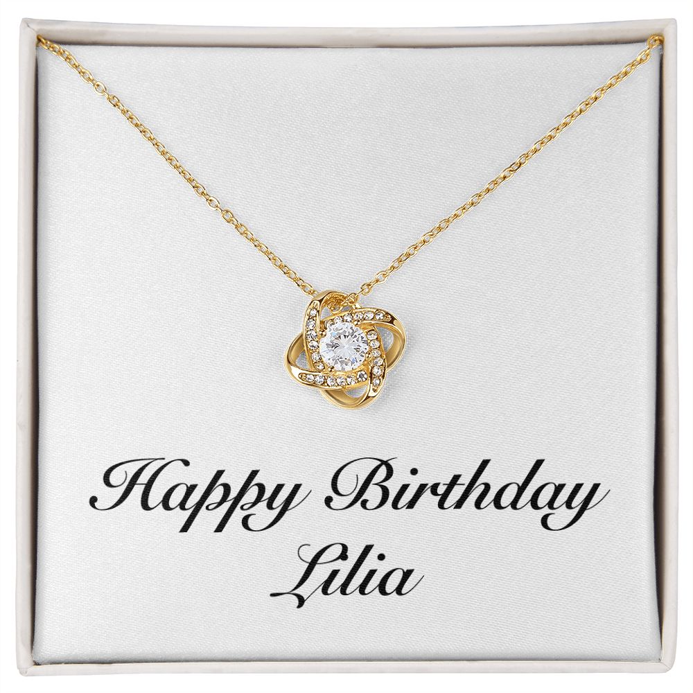 Happy Birthday Lilia - 18K Yellow Gold Finish Love Knot Necklace