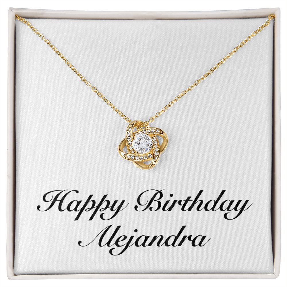 Happy Birthday Alejandra - 18K Yellow Gold Finish Love Knot Necklace