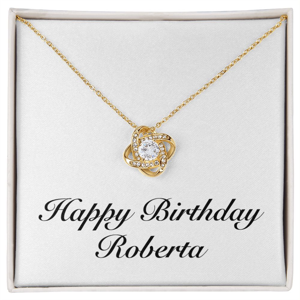 Happy Birthday Roberta - 18K Yellow Gold Finish Love Knot Necklace