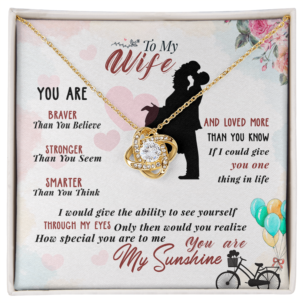 014 To My Wife - 18K Yellow Gold Finish Love Knot Necklace