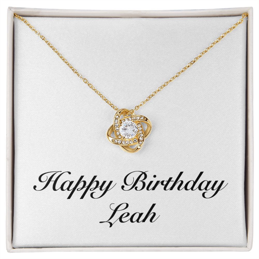 Happy Birthday Leah - 18K Yellow Gold Finish Love Knot Necklace