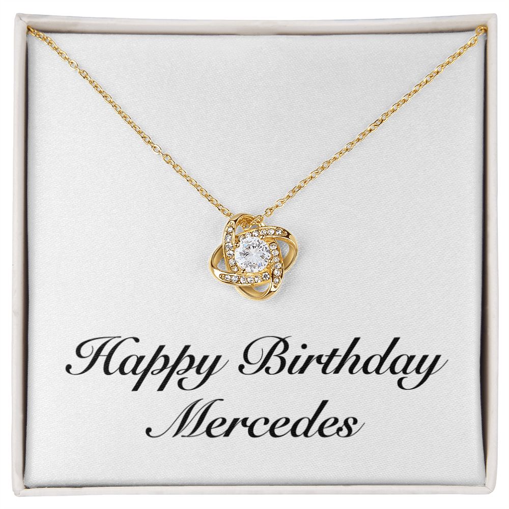 Happy Birthday Mercedes - 18K Yellow Gold Finish Love Knot Necklace