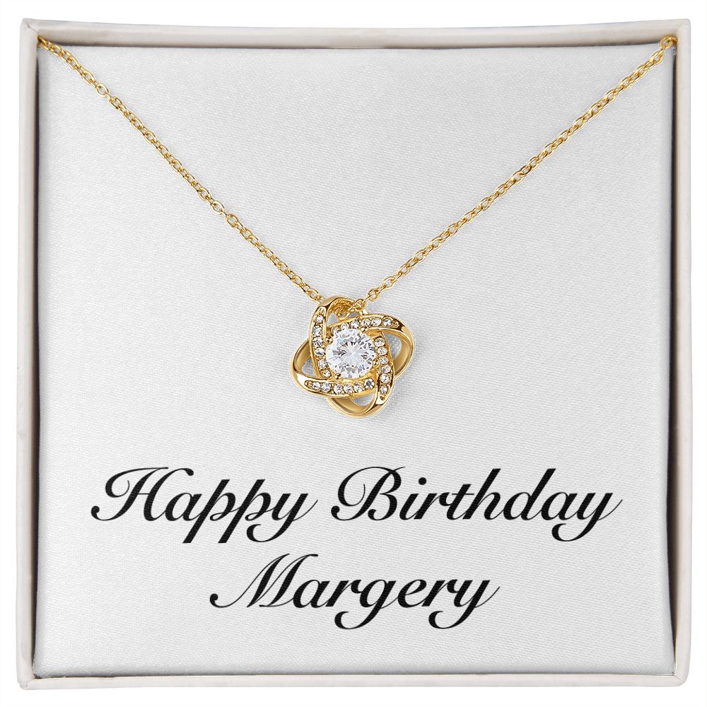 Happy Birthday Margery - 18K Yellow Gold Finish Love Knot Necklace