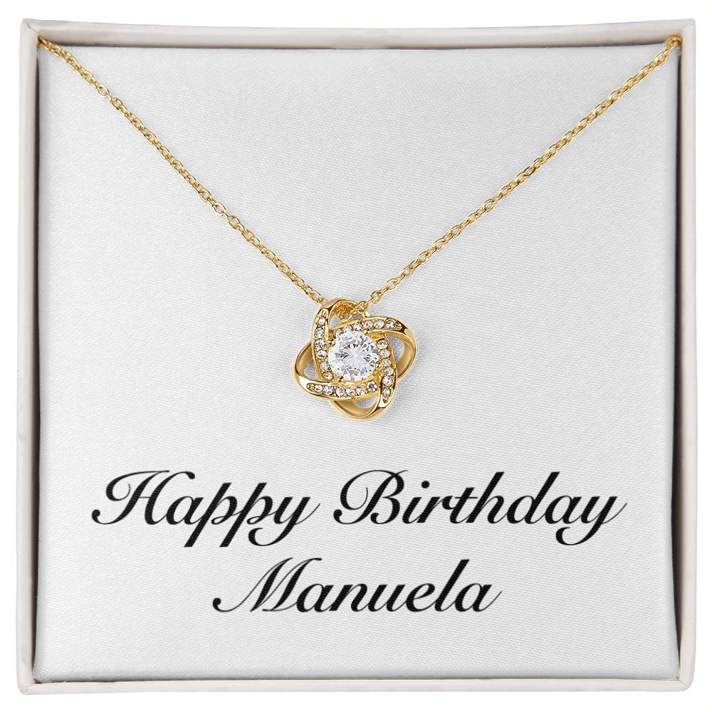 Happy Birthday Manuela - 18K Yellow Gold Finish Love Knot Necklace
