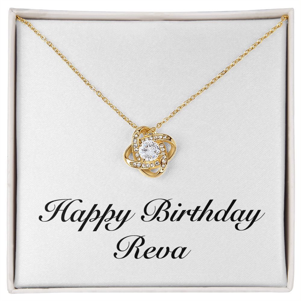 Happy Birthday Reva - 18K Yellow Gold Finish Love Knot Necklace