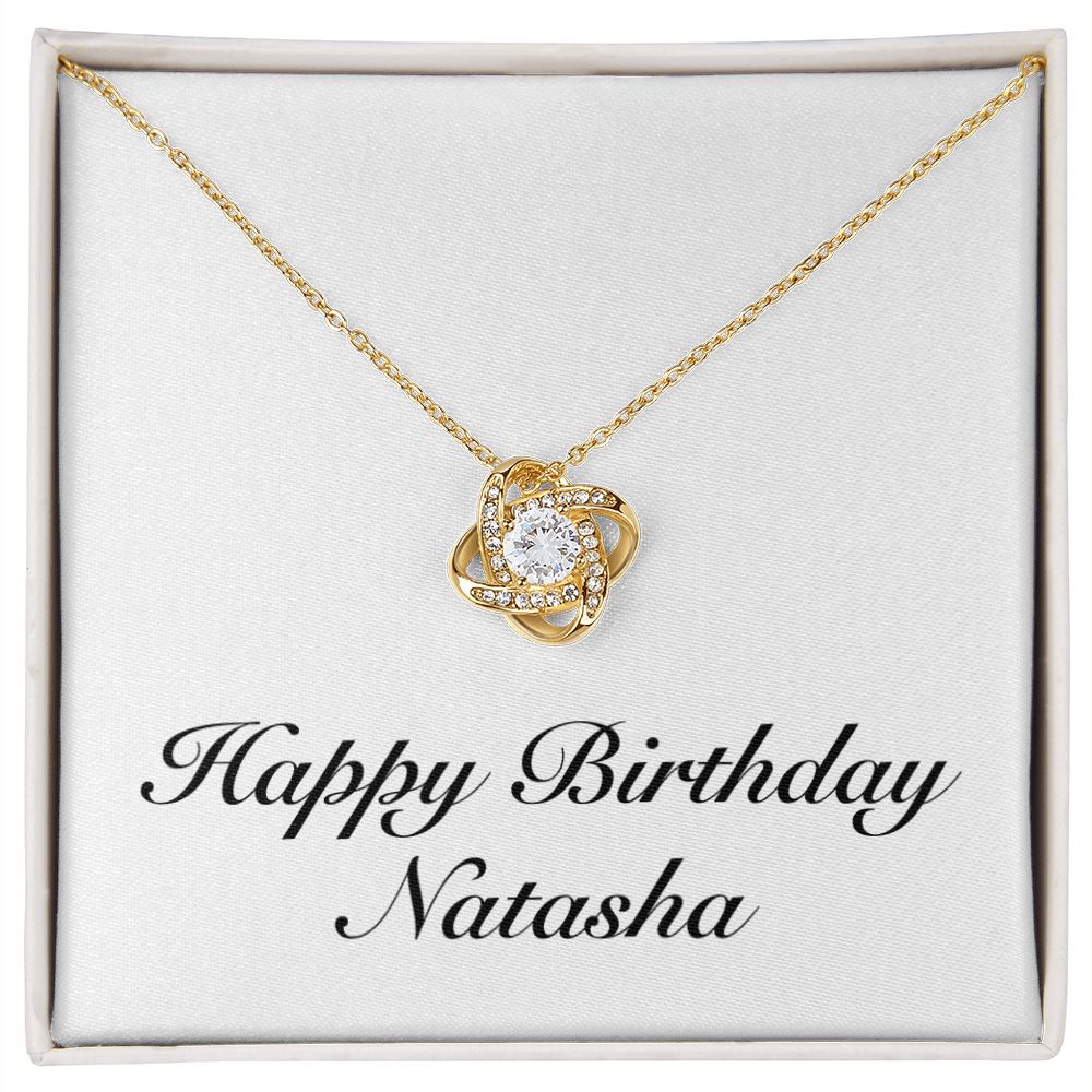 Happy Birthday Natasha - 18K Yellow Gold Finish Love Knot Necklace
