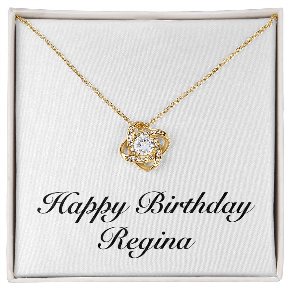 Happy Birthday Regina - 18K Yellow Gold Finish Love Knot Necklace