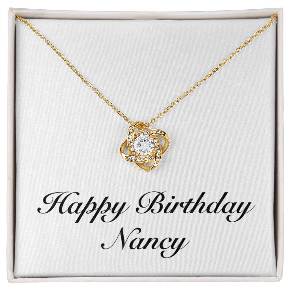 Happy Birthday Nancy - 18K Yellow Gold Finish Love Knot Necklace