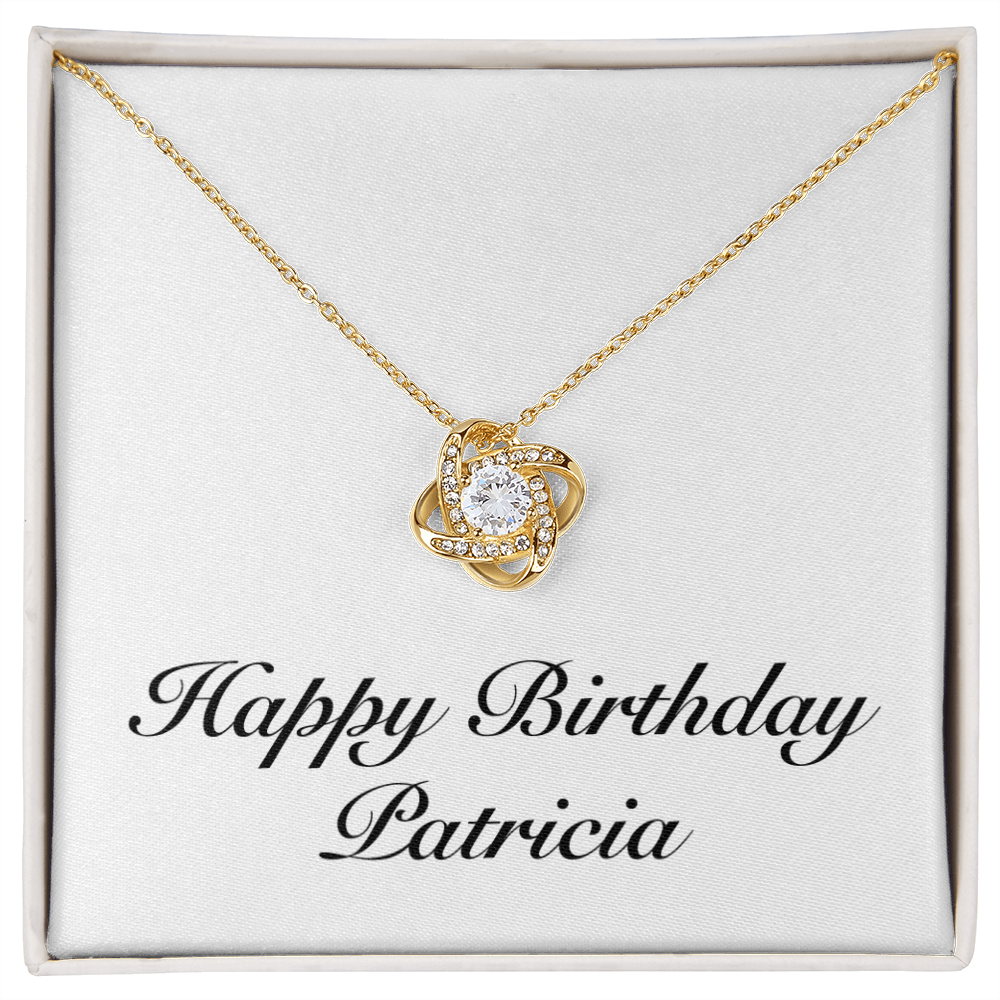 Happy Birthday Patricia - 18K Yellow Gold Finish Love Knot Necklace