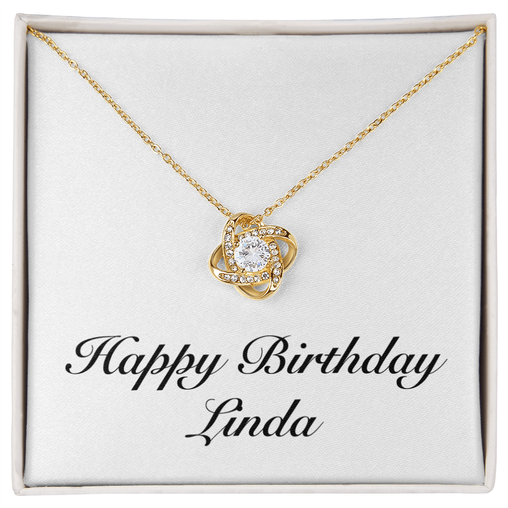 Happy Birthday Linda - 18K Yellow Gold Finish Love Knot Necklace
