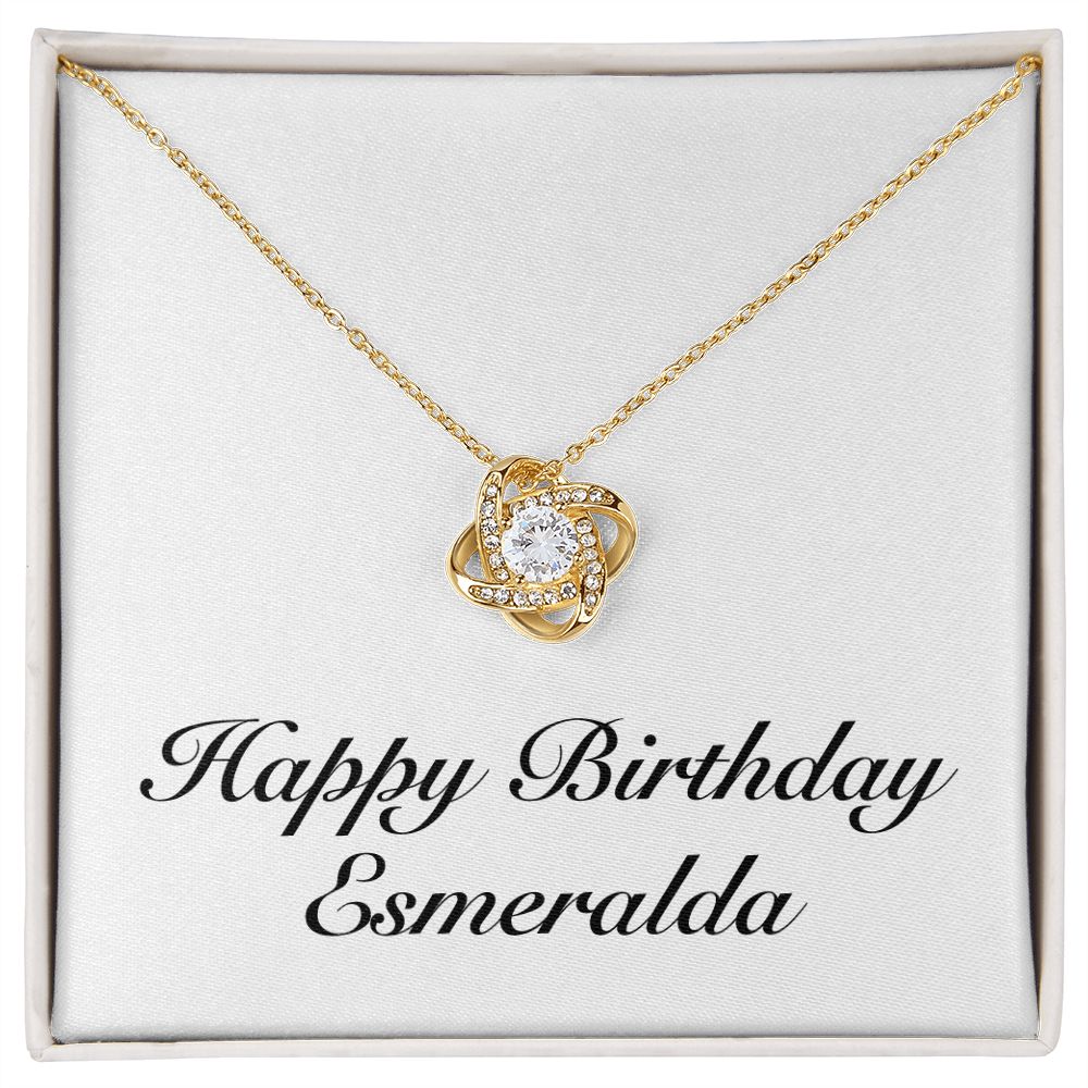 Happy Birthday Esmeralda - 18K Yellow Gold Finish Love Knot Necklace