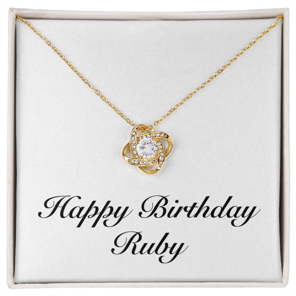Happy Birthday Ruby - 18K Yellow Gold Finish Love Knot Necklace