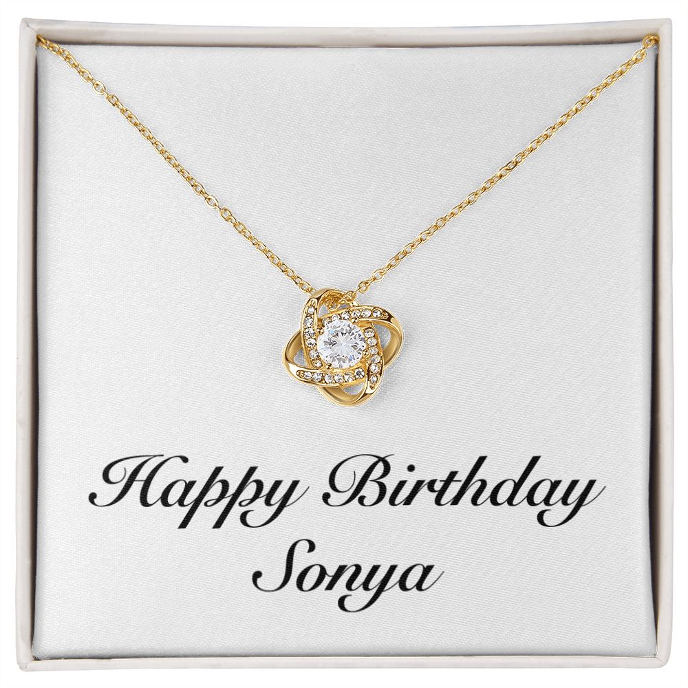 Happy Birthday Sonya - 18K Yellow Gold Finish Love Knot Necklace