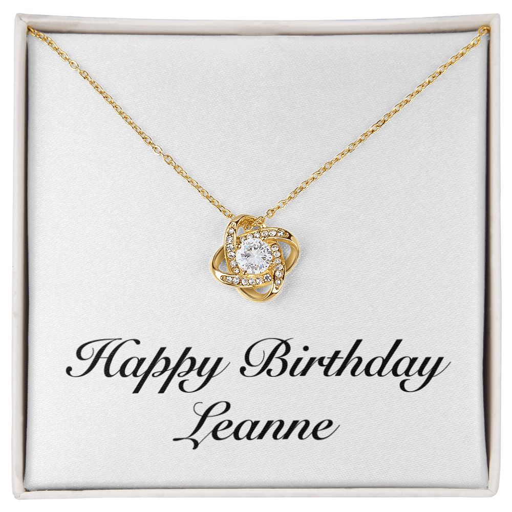 Happy Birthday Leanne - 18K Yellow Gold Finish Love Knot Necklace