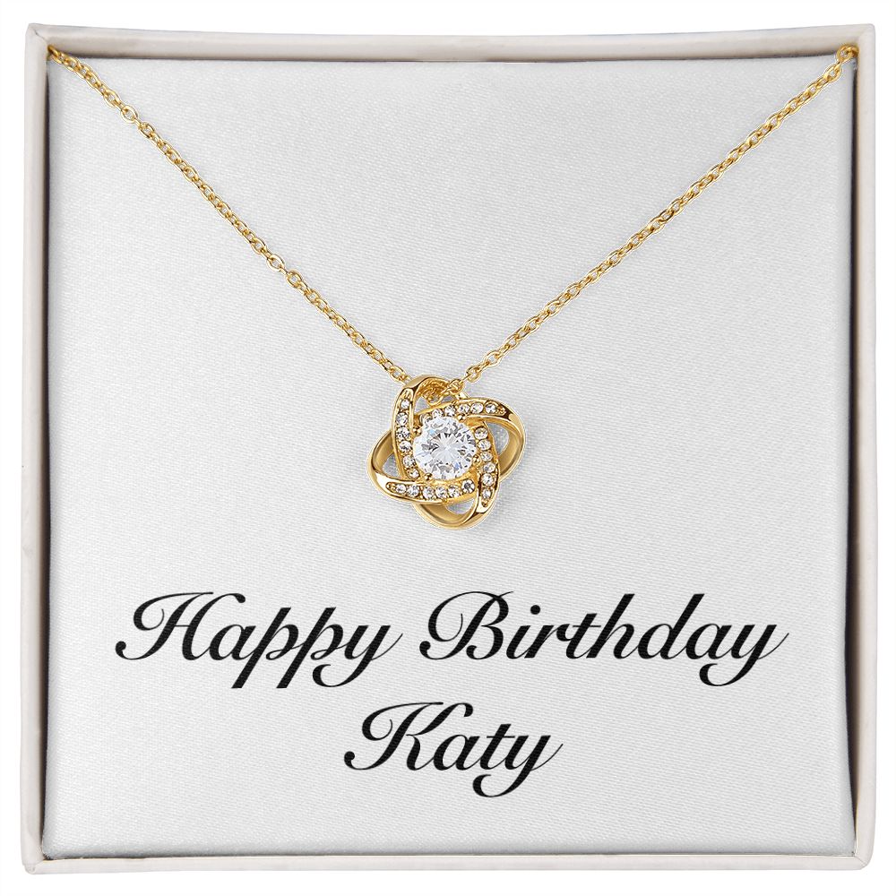 Happy Birthday Katy - 18K Yellow Gold Finish Love Knot Necklace