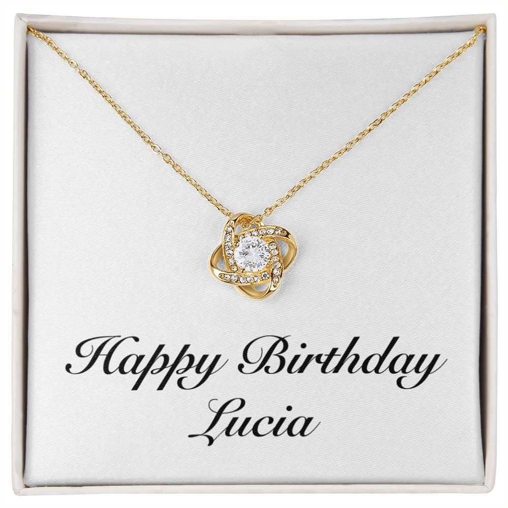 Happy Birthday Lucia - 18K Yellow Gold Finish Love Knot Necklace