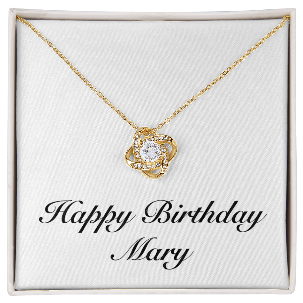 Happy Birthday Mary - 18K Yellow Gold Finish Love Knot Necklace