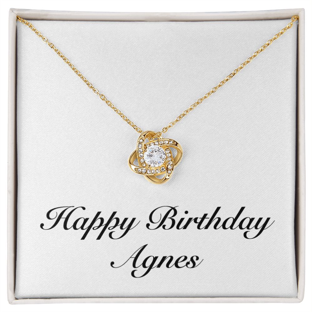 Happy Birthday Agnes - 18K Yellow Gold Finish Love Knot Necklace