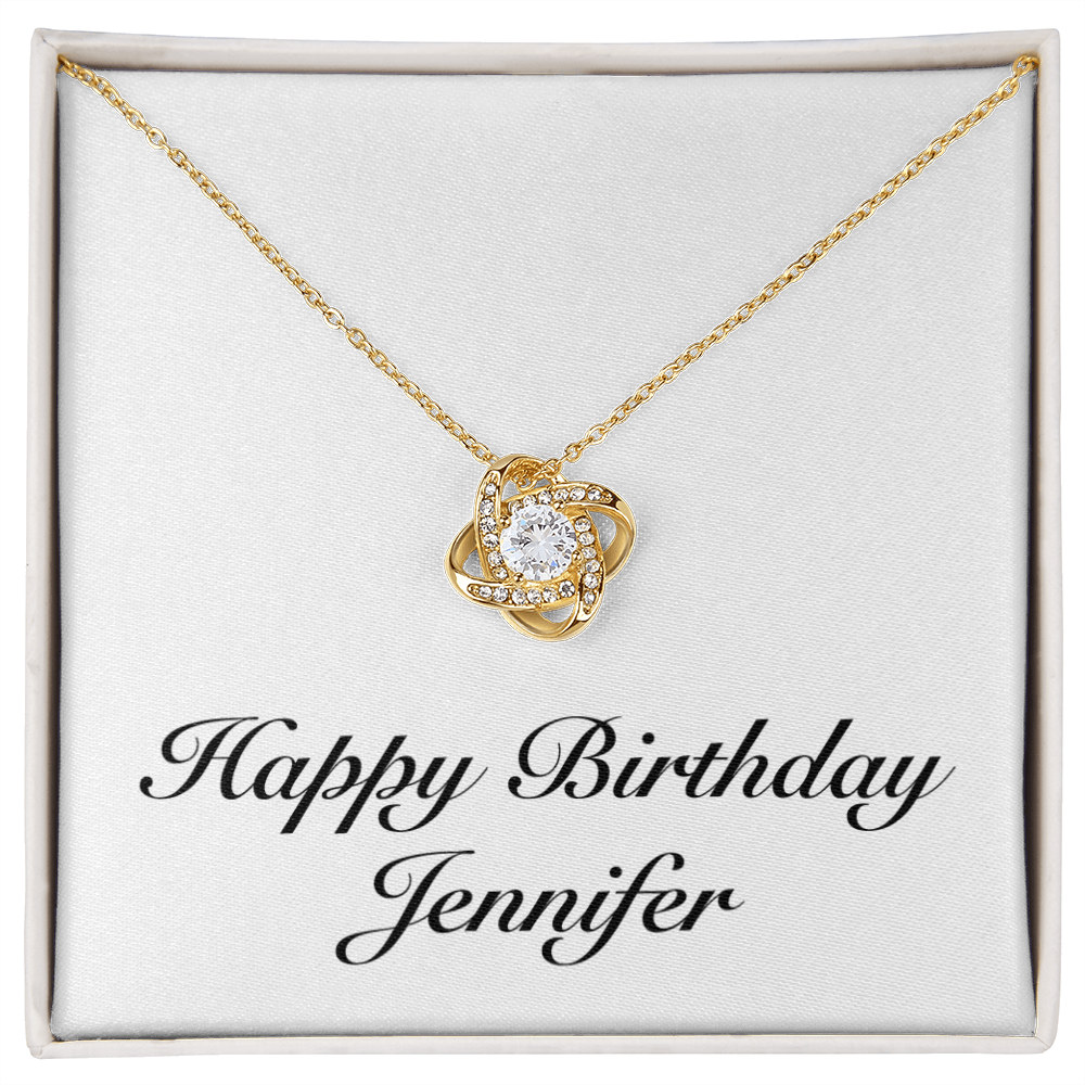 Happy Birthday Jennifer - 18K Yellow Gold Finish Love Knot Necklace