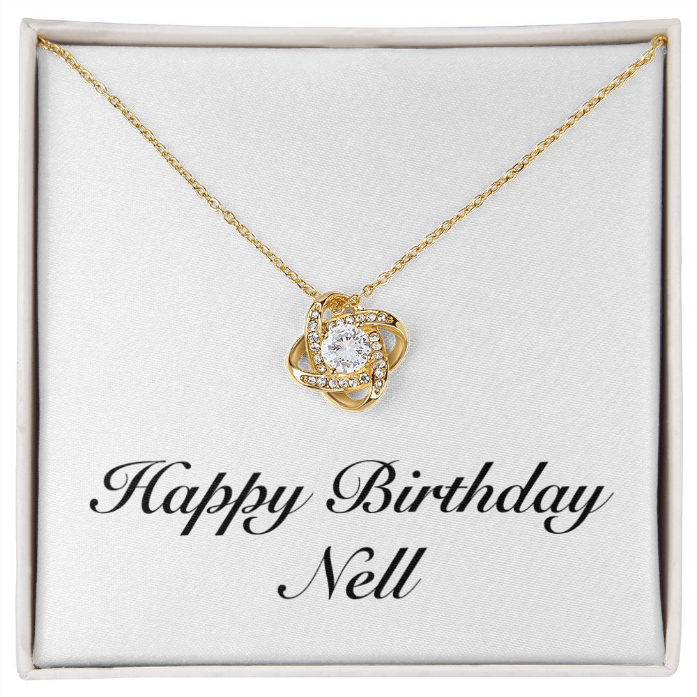 Happy Birthday Nell - 18K Yellow Gold Finish Love Knot Necklace