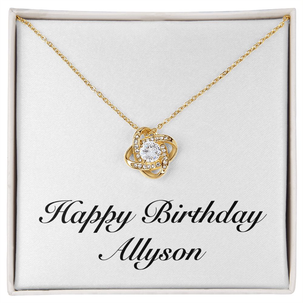 Happy Birthday Allyson - 18K Yellow Gold Finish Love Knot Necklace