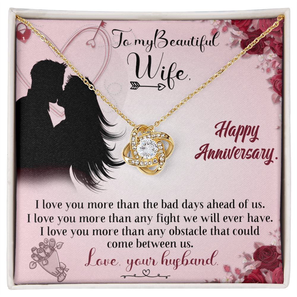 020 To My Beautiful Wife, Happy Anniversary - 18K Yellow Gold Finish Love Knot Necklace