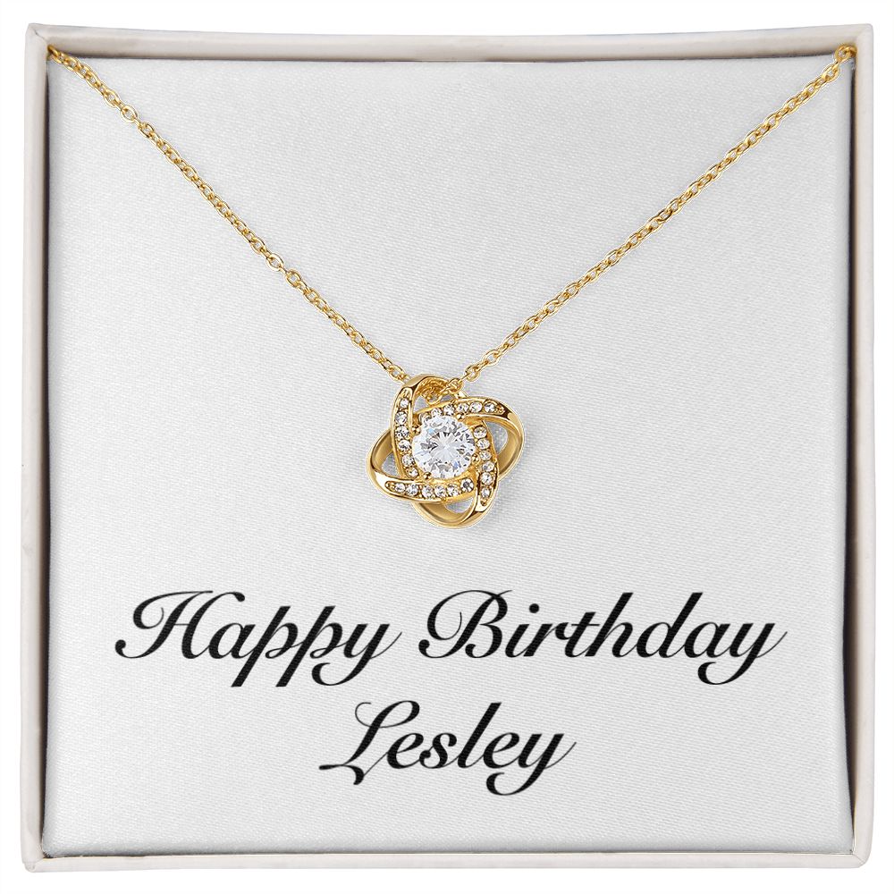 Happy Birthday Lesley - 18K Yellow Gold Finish Love Knot Necklace