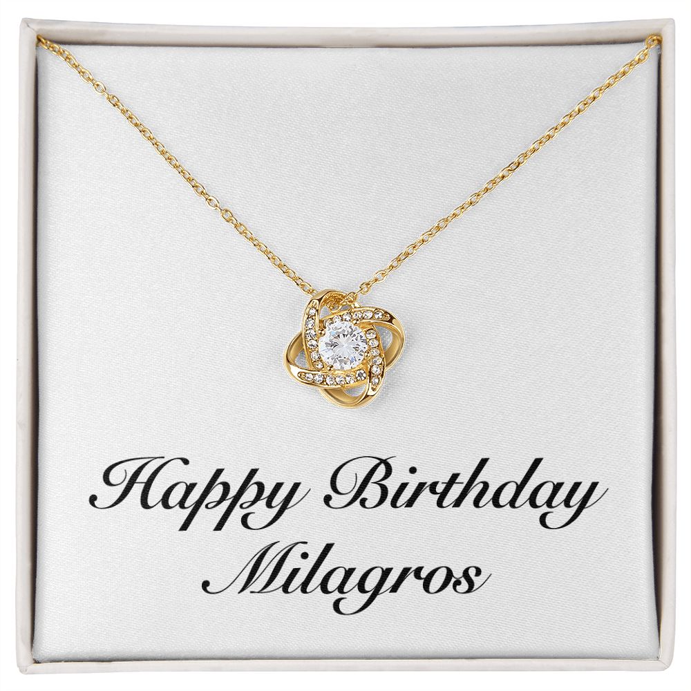 Happy Birthday Milagros - 18K Yellow Gold Finish Love Knot Necklace