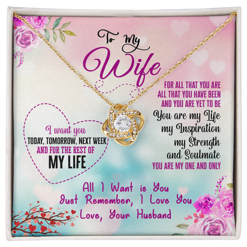 015 To My Wife - 18K Yellow Gold Finish Love Knot Necklace