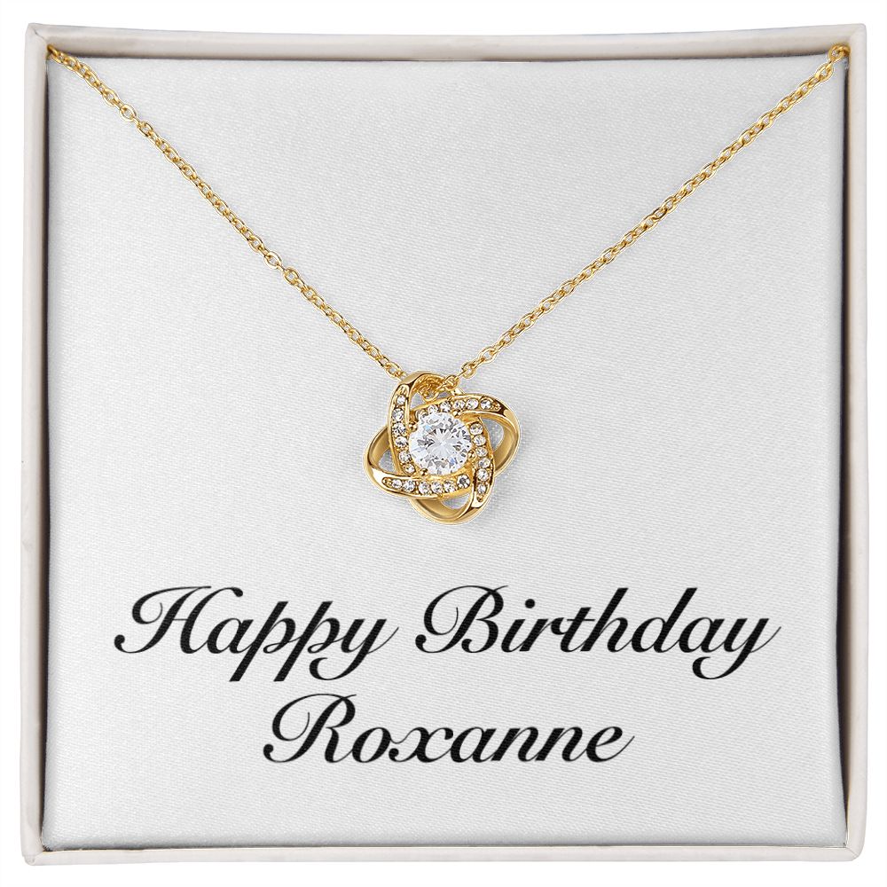 Happy Birthday Roxanne - 18K Yellow Gold Finish Love Knot Necklace