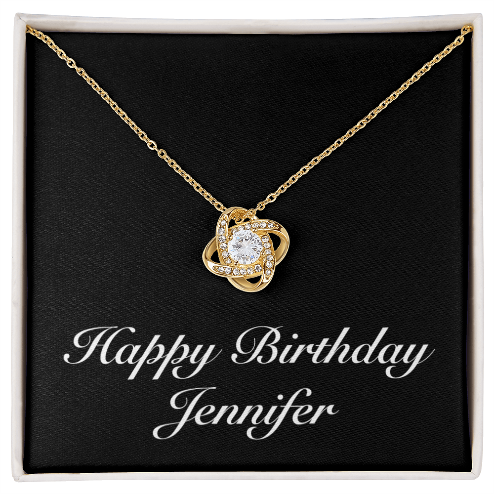 Happy Birthday Jennifer v2 - 18K Yellow Gold Finish Love Knot Necklace