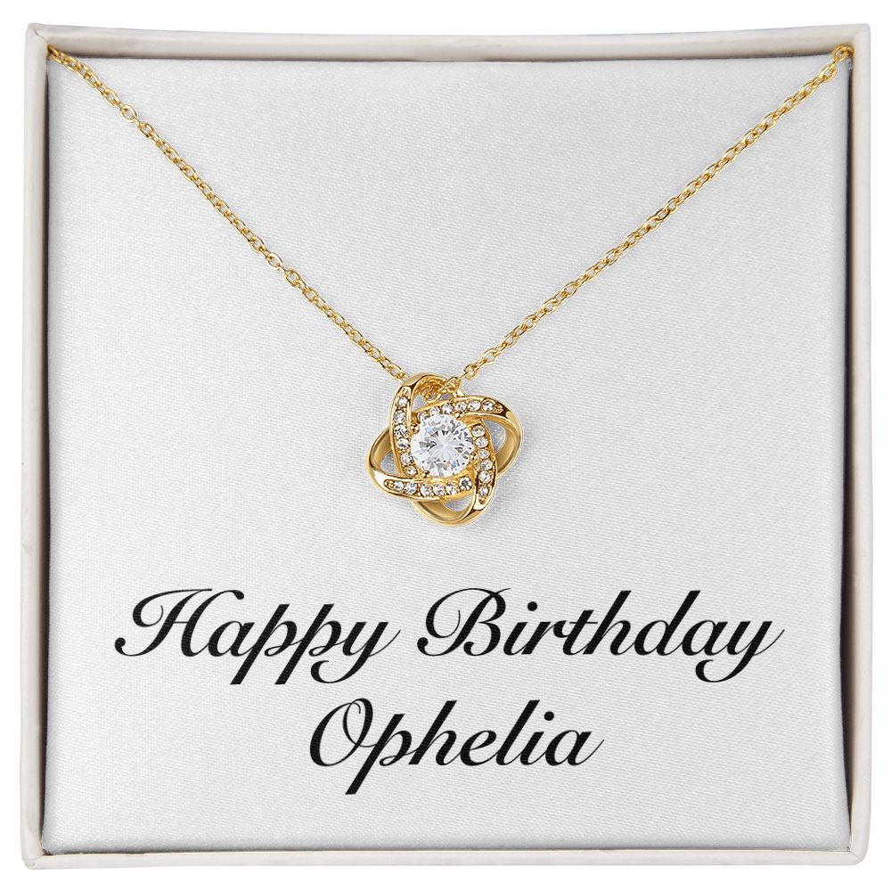 Happy Birthday Ophelia - 18K Yellow Gold Finish Love Knot Necklace