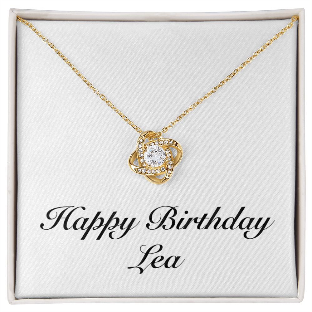 Happy Birthday Lea - 18K Yellow Gold Finish Love Knot Necklace