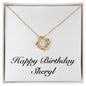 Happy Birthday Sheryl - 18K Yellow Gold Finish Love Knot Necklace