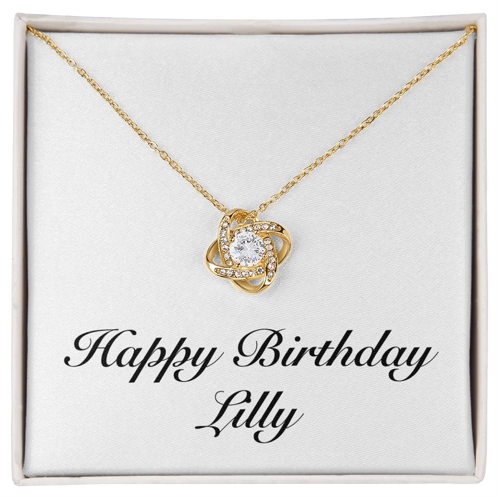 Happy Birthday Lilly - 18K Yellow Gold Finish Love Knot Necklace