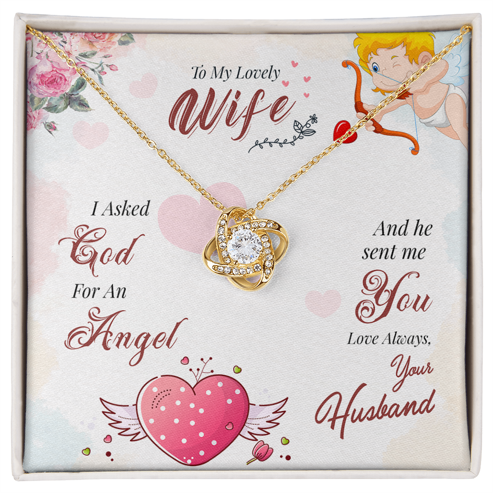 012 To My Lovely Wife - 18K Yellow Gold Finish Love Knot Necklace