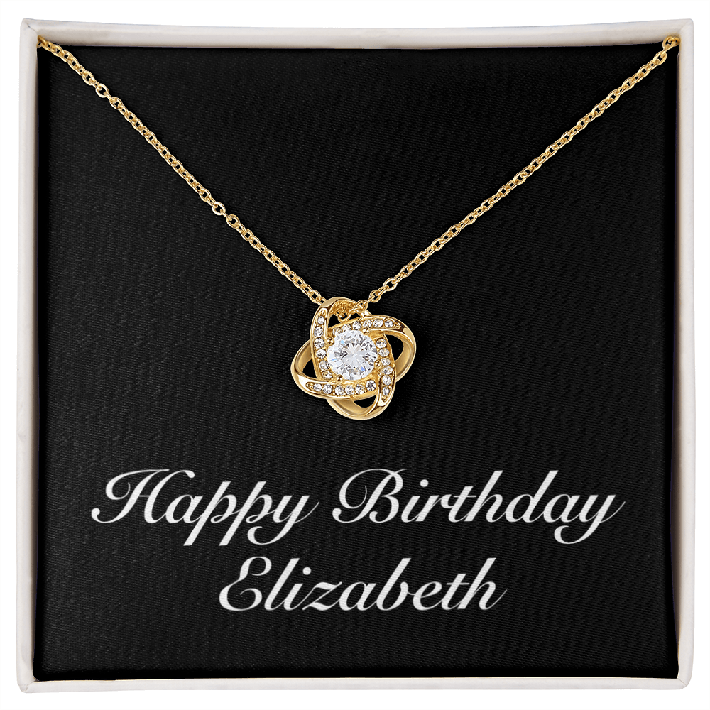 Happy Birthday Elizabeth v2 - 18K Yellow Gold Finish Love Knot Necklace