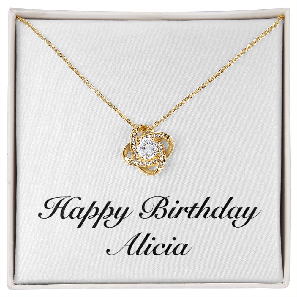 Happy Birthday Alicia - 18K Yellow Gold Finish Love Knot Necklace