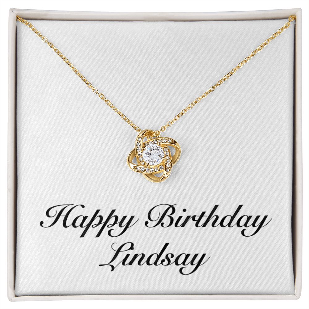 Happy Birthday Lindsay - 18K Yellow Gold Finish Love Knot Necklace