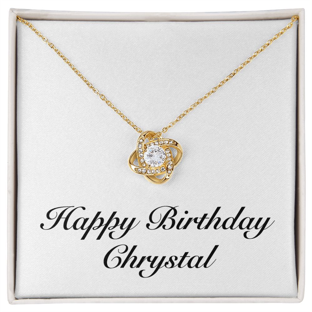 Happy Birthday Chrystal - 18K Yellow Gold Finish Love Knot Necklace