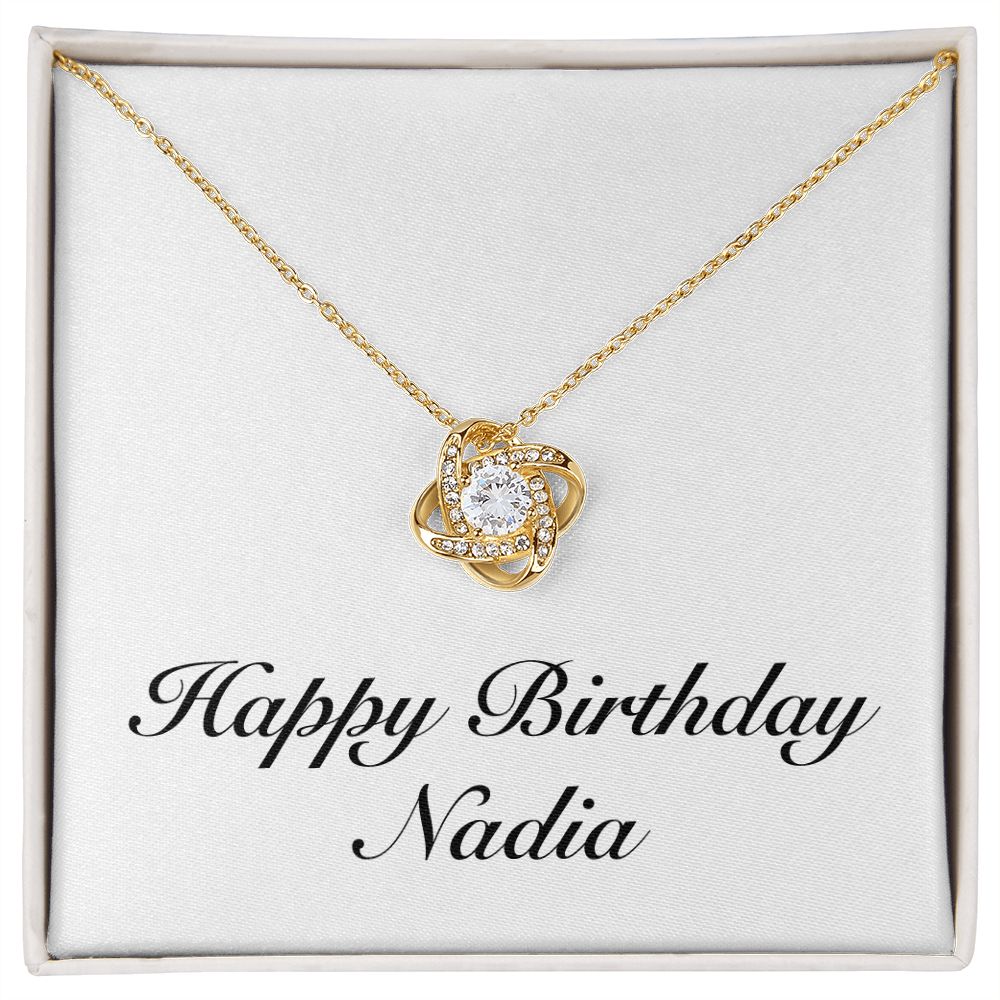 Happy Birthday Nadia - 18K Yellow Gold Finish Love Knot Necklace